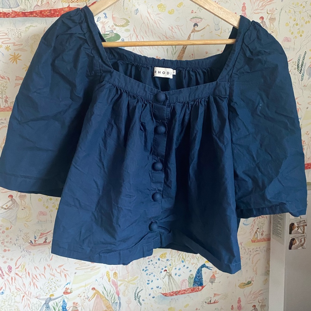 Women's Blue Button-Up Top